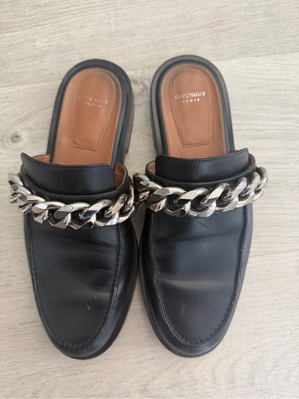Givenchy Black Leather Chain-Detail Slip-On Loafers